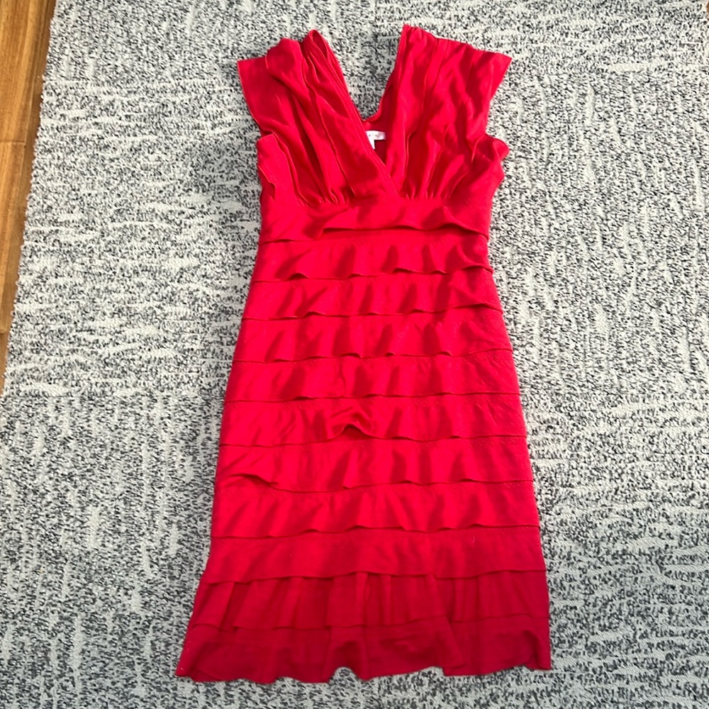 Max Studio Red Tiered Ruffle Stretch Dress